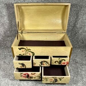 NOVICA Jewelry Box Floral Wood - Trinket Chest Roses Multiple Drawers